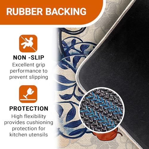 Fall Chinoiserie Pumpkin Kitchen Rugs Set of 2, Autumn Thanksgiving - Image 4