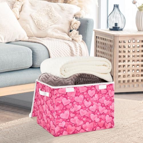 Bolaz Storage Bins with Lids and Handles, Valentines Day Pink Hearts Storage - Image 4