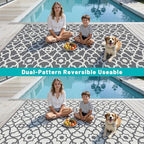 HEBE Waterproof Outdoor Rug 9'x12', Geometric Reversible Plastic Patio Rug - Image 3