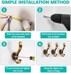 Heavy Duty Wall Hooks, Metal Mounting Hardware, Double Prong Design, Decorative - Image 6
