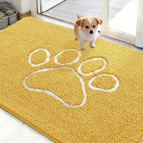 OLANLY Dog Door Mat for Muddy Paws 48x30, Paw Print Design Chenille Mud Mat by OLANLY