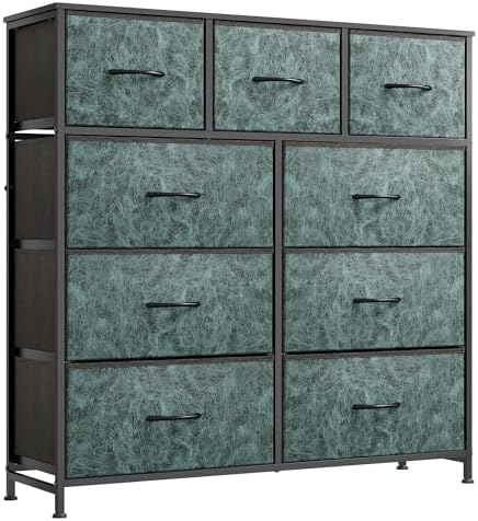 WLIVE Tall Dresser for Bedroom, 9 Drawer Chest of Drawers, Vintage Green by WLIVE