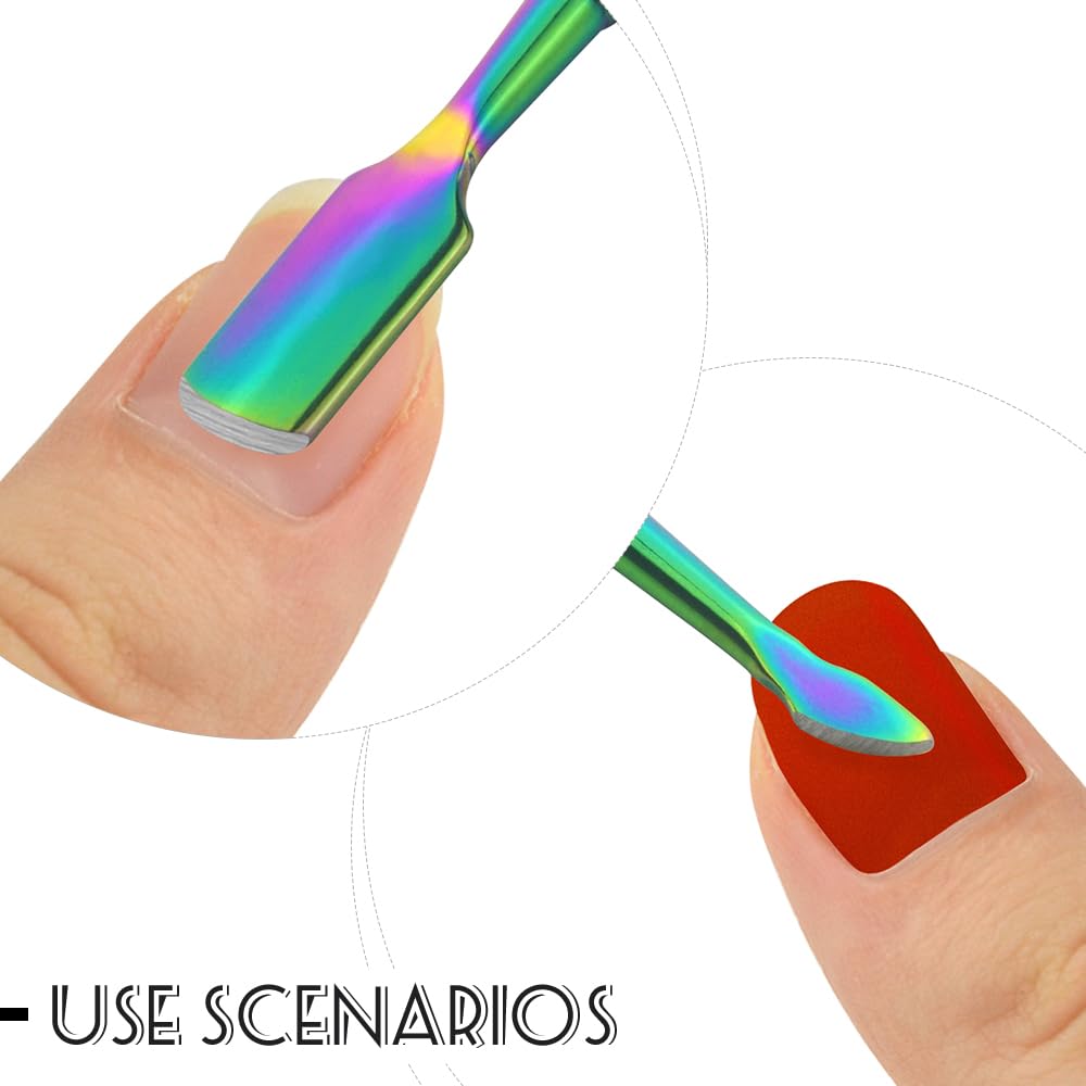4 Pieces Nail Cuticle Pusher Stainless Steel Nail Polish Cuticle Remover Double Ended Manicure Nail Pedicure Tool Metal Cuticle Peeler Scraper for Fingernails and Toenails (Rainbow)