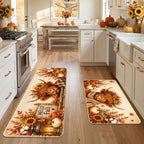 Fall Kitchen Mat Set of 2, Autumn Pumpkin Highland Cow Kitchen Rug - Image 2