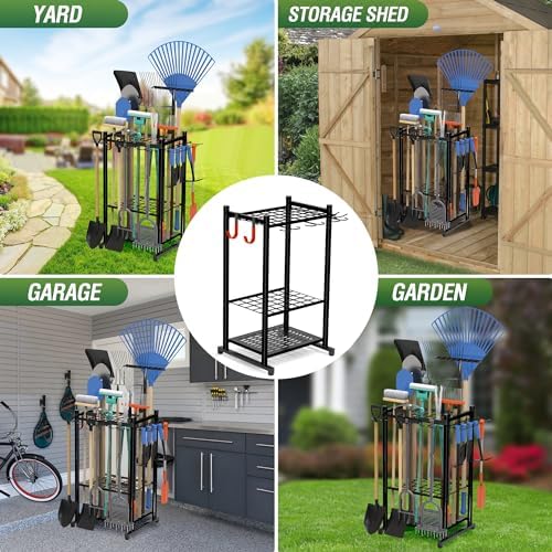 Sttoraboks Garden Tool Organizer Rack Up to 50 Tools, Heavy-Duty Steel Yard - Image 6