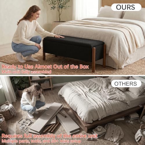 Modern Storage Benches with Walnut Wood Legs, Fabric Upholstered Entryway Bench - Image 3