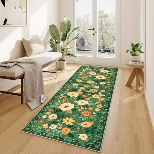 DUKINO 2x10 Runner Rug, Washable Kitchen Runner Rug Non Slip, Dark Green - Image 2