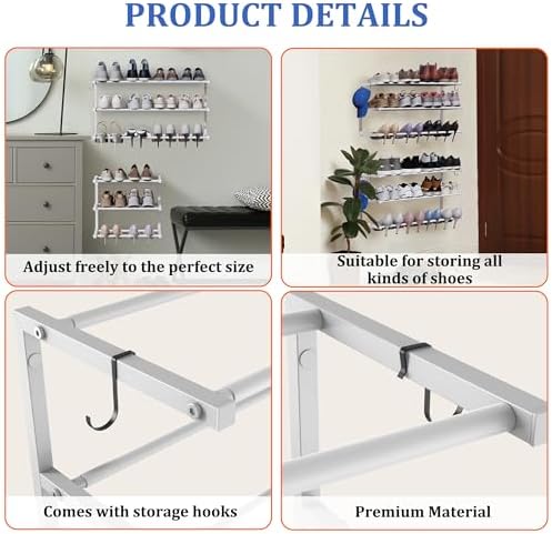 Wall Mounted Shoe Rack, 3 Tier Hanging Shoe Rack Holds 12 Pairs, Space Saving - Image 7