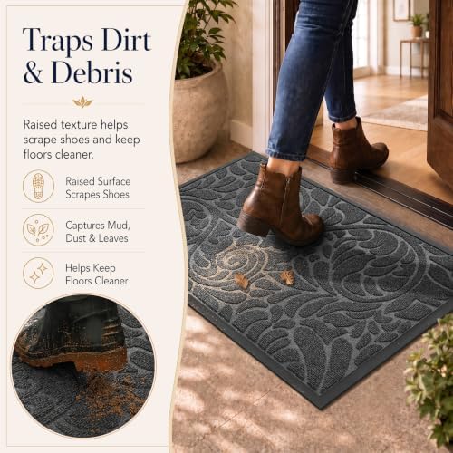 Yimobra Extra Large Front Door Mat, Floral Outdoor Mat - Image 3