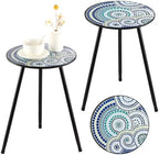 Party Zealot 2 Packs Metal Mosaic Round Side Tables 13.4" Small Outdoor Patio by PartyZealot