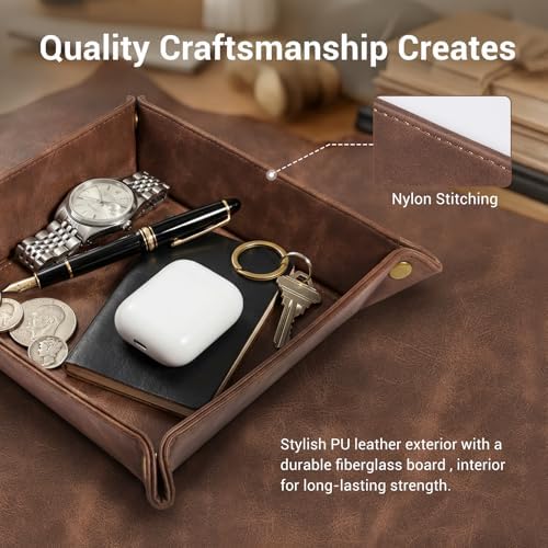 CoBak Leather Valet Tray, PU Leather Catch All Tray - Image 3