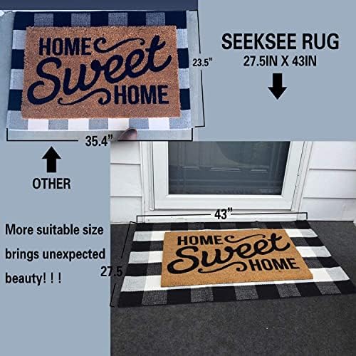 SEEKSEE Fall Decor Buffalo Plaid Outdoor Rug 27.5x43 Black and White Front Door - Image 2