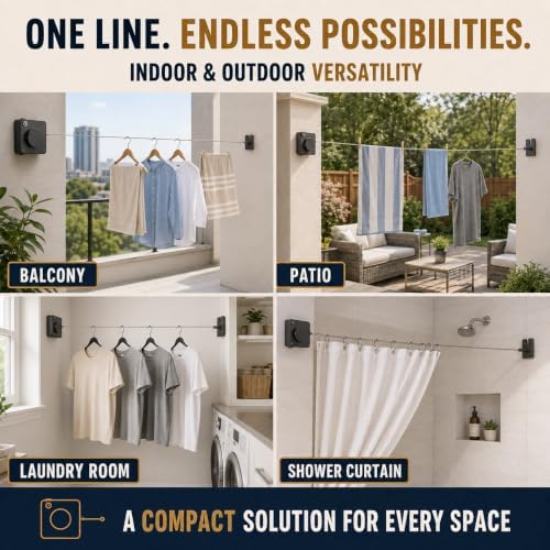 Retractable Clothesline Indoor & Outdoo, Non-Sagging Heavy-Duty Stainless Steel - Image 2