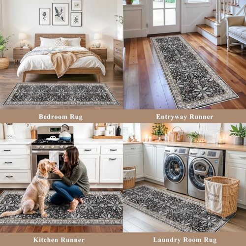 2x8ft Kitchen Rug Runners Washable Non Slip – Boho Floral Carpet Runner - Image 4