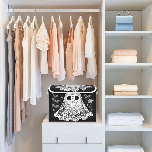 Bolaz Storage Bins with Lids and Handles, Cartoon Ghost Storage Box Basket with - Image 6