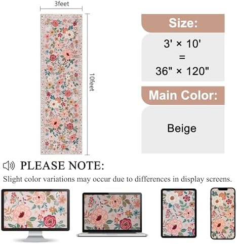 DUKINO 3x10 Runner Rug, Floral Washable Kitchen Runner Rug Non Slip - Image 2