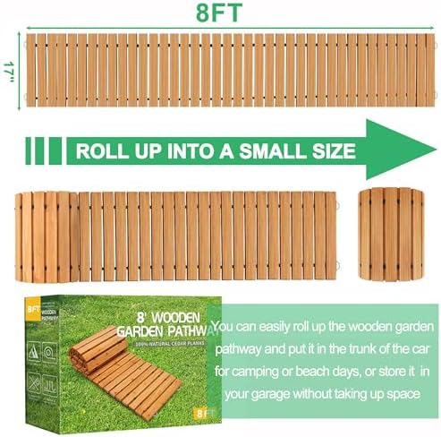 RELIANCER 8' Wooden Garden Pathway, Weather-Resistant Roll Out Cedar Walkway - Image 2