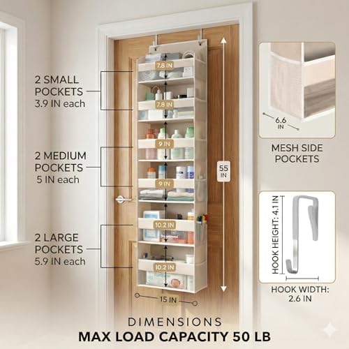 HOMELUX THEORY Over the Door Organizer, 100D Fabric, Ivory 2pc - Image 2