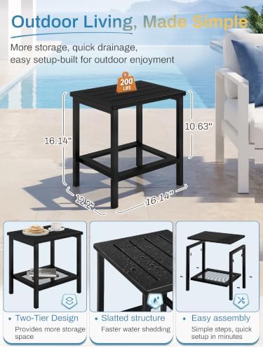 2-Tier Storage Outdoor Side Table, HDPE Small Outdoor Table - Image 3