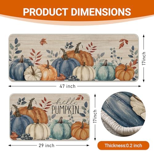 Fall Hello Pumpkin Kitchen Rugs Set of 2 - Image 3