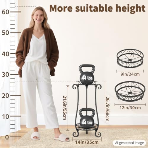 LASZOLA Metal Corner Plant Flower Stand Tall Indoor Outdoor, 2 Tiers Black - Image 5