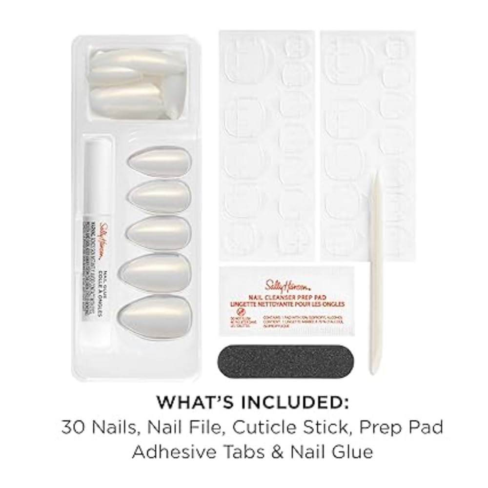 Sally Hansen Instant Cuticle Remover and Only Have Ice For You Press On Nails Kit - 15 Second Gel Formula with Aloe and Chamomile plus 30 Salon Finish Designs with Nail Glue