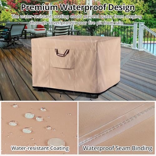 QH.HOME Fire Pit Cover Square 32", 900D Heavy Duty Fabric 100% Waterproof - Image 4