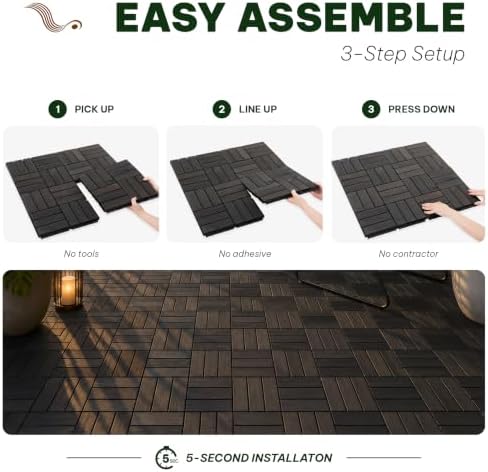 Acacia Interlocking Deck Tiles, 12 Slats, Ebony Black - Image 3