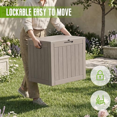 DRATO 35 Gallon Outdoor Storage Box Waterproof Lockable Small Deck Box Grey - Image 3