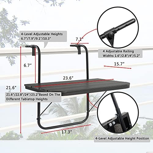 Balcony Railing Table Outdoor Hanging Folding Balcony Bar Table - Image 2
