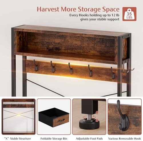 Hall Tree with Bench & 3 Drawers Storage 31.5" Coat Rack Entryway Organizer - Image 5