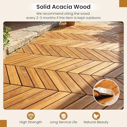GIANTEX 30 PCS Acacia Wood Deck Tiles, Interlocking Patio Flooring Tiles - Image 5