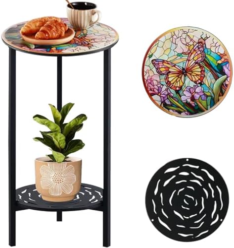 2-Tier Metal Round Side Table Black Accent Coffee Tables Small Space Corner by Unknown