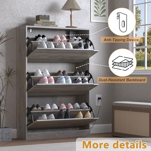 BORNOON Shoe Cabinet with Odor Control and Back Panels, Deodorizing Slim 3-Flip - Image 6