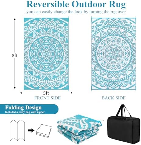 Bsmathom Waterproof Outdoor Rug 5'x8' Reversible Boho Plastic Straw Patio Deck - Image 2