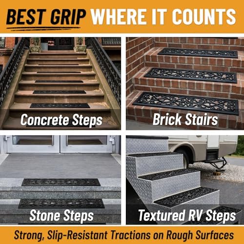 Ottomanson Outdoor Rubber Stair Treads – Scroll Latice Heavy-Duty Non-Slip - Image 4
