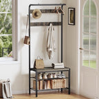 Hall Tree with Bench and Shoe Storage, 4-in-1 Entryway Organizer with 10 Hooks - Image 2