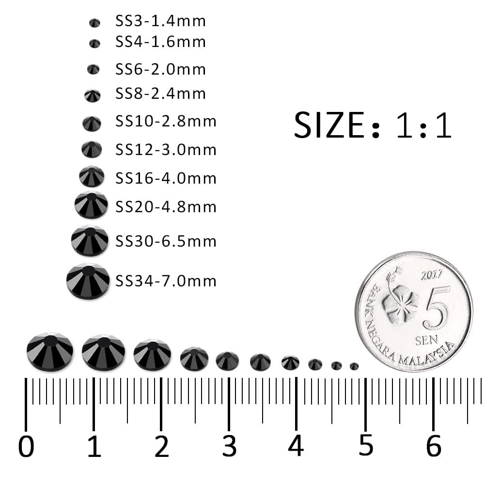 3000Pcs Black Crystal Rhinestones,Glass Flatback Rhinestones Mini Gemstones for Nail Face Makeup Art Crafts Clothes Decoration -(SS8,2.4mm,Black)
