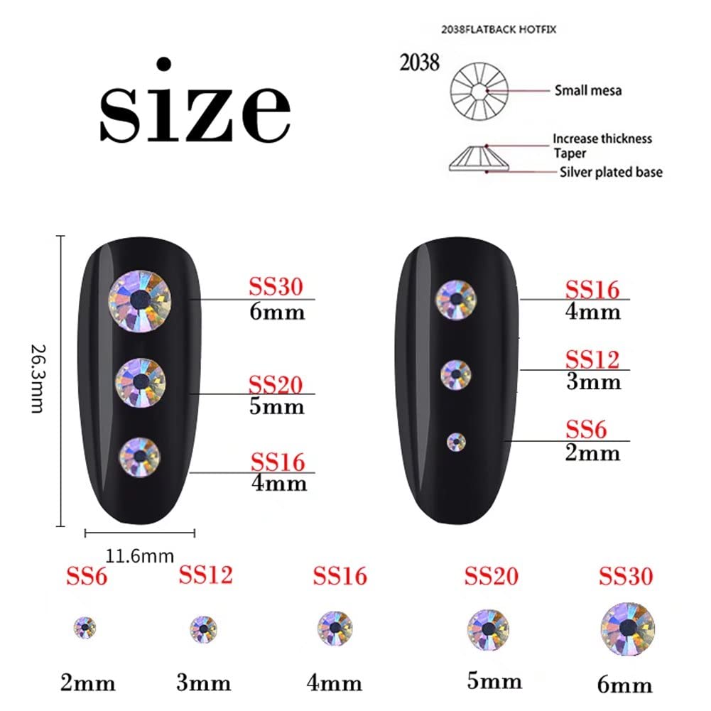3000 Pieces SS6 2mm Flatback Rhinestones AB Clear Round Gems Crystals for Nail Art DIY Crafts Clothes Shoes Bags （Transparent Sapphire AB）