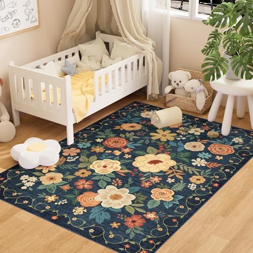 DUKINO 3x5 Area Rug, Floral Washable Rug by DUKINO