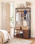 Faesun Hall Tree with Bench and Shoe Storage, Rustic Brown - Image 4