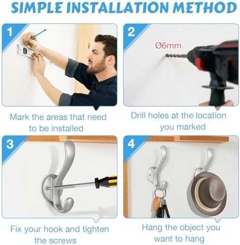 10 Pack Coat Hooks Wall Mount Heavy Duty Utility Retro Double Hooks - Image 5