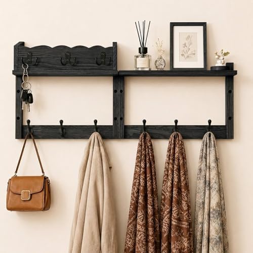 28-Inch Wood Wall Mounted Coat Rack by Unknown