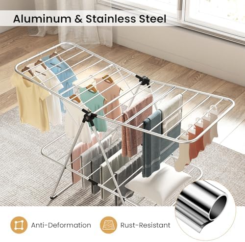 Tangkula Clothes Drying Rack Foldable, 2-Level Heavy-Duty Aluminum Laundry - Image 7
