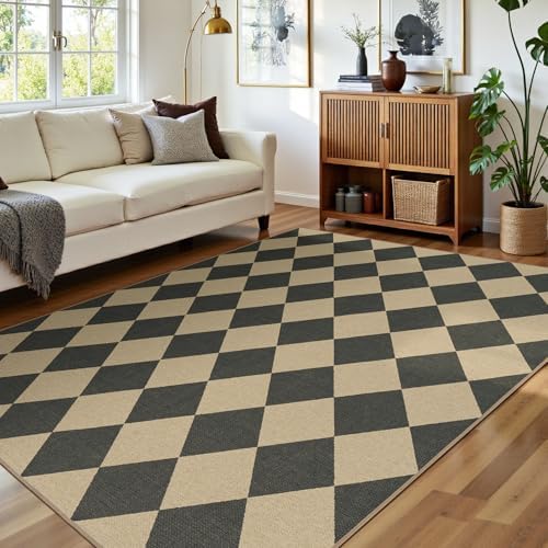 Lessymo Checkered Easy Jute 5x7 Rugs, Washable Patio Rug - Image 3