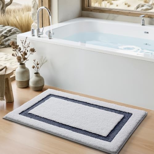 Color&Geometry White Bathroom Rugs 36x24, Extra Soft Absorbent Microfiber Bath - Image 2