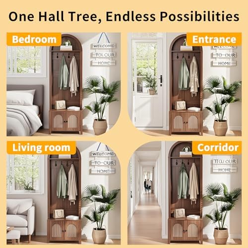 Hall Tree with Bench and Shoe Storage 4-in-1 Entryway Bench with Coat Rack - Image 6