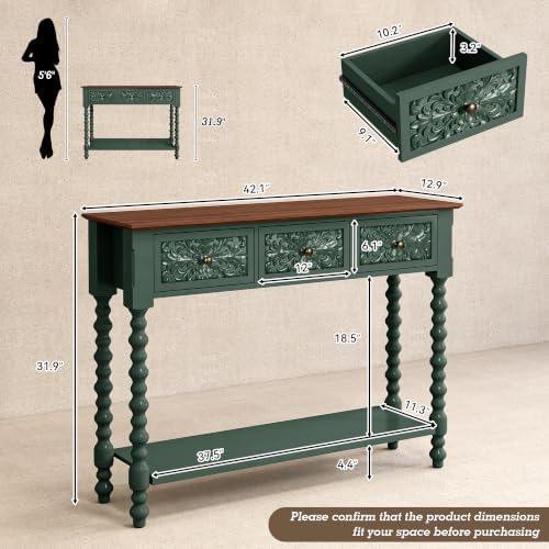 Console Table with 3 Vintage Carved Drawers - Image 2