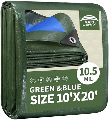 RAINDEWAY 10x20 Feet Tarps Heavy Duty Waterproof 10.5 Mil Outdoor Poly Tarp by RAINDEWAY