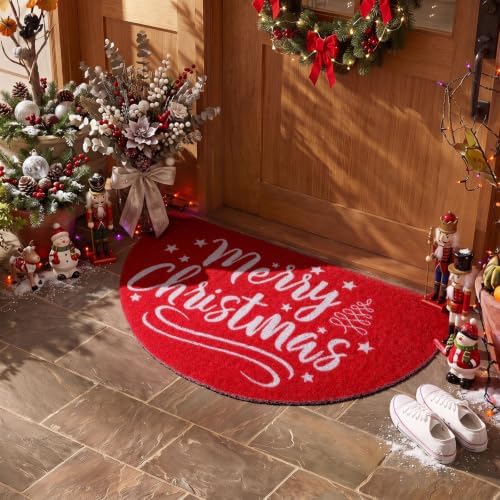 Tinideya Merry Christmas Door Mat Half Moon Front Entry Rug 16.5 x 27.5inch - Image 5